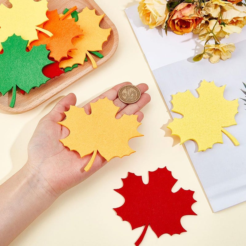 MAYJOYDIY 40Pcs Fall Felt Maple Leaves Cutout Embellishment 5 Colors Autumn Leaf Decors for Thanksgiving Home Classroom Wall Craft Project - Image 3